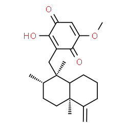 ChemSpider 2D Image | 2-Hydroxy-5-methoxy-3-{[(1R,2S,4aS)-1,2,4a-trimethyl-5-methylenedecahydro-1-naphthalenyl]methyl}-1,4-benzoquinone | C22H30O4