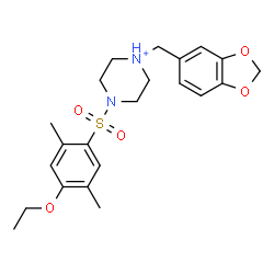 ChemSpider 2D Image | 1-(1,3-Benzodioxol-5-ylmethyl)-4-[(4-ethoxy-2,5-dimethylphenyl)sulfonyl]piperazin-1-ium | C22H29N2O5S