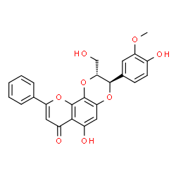 ChemSpider 2D Image | (2R,3R)-6-Hydroxy-3-(4-hydroxy-3-methoxyphenyl)-2-(hydroxymethyl)-9-phenyl-2,3-dihydro-7H-[1,4]dioxino[2,3-h]chromen-7-one | C25H20O8