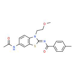 ChemSpider 2D Image | N-[(2Z)-6-Acetamido-3-(2-methoxyethyl)-1,3-benzothiazol-2(3H)-ylidene]-4-methylbenzamide | C20H21N3O3S