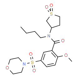ChemSpider 2D Image | N-Butyl-N-(1,1-dioxidotetrahydro-3-thiophenyl)-2-methoxy-5-(4-morpholinylsulfonyl)benzamide | C20H30N2O7S2