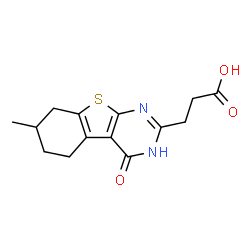 ChemSpider 2D Image | 3-(7-Methyl-4-oxo-3,4,5,6,7,8-hexahydro[1]benzothieno[2,3-d]pyrimidin-2-yl)propanoic acid | C14H16N2O3S