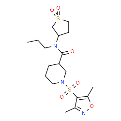 ChemSpider 2D Image | 1-[(3,5-Dimethyl-1,2-oxazol-4-yl)sulfonyl]-N-(1,1-dioxidotetrahydro-3-thiophenyl)-N-propyl-3-piperidinecarboxamide | C18H29N3O6S2