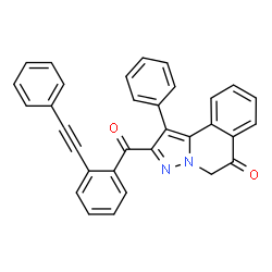 ChemSpider 2D Image | 1-Phenyl-2-(2-(phenylethynyl)benzoyl)pyrazolo[5,1-a]isoquinolin-6(5H)-one | C32H20N2O2