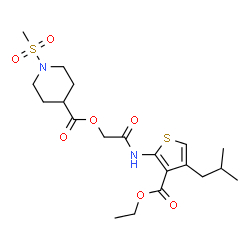 ChemSpider 2D Image | 2-{[3-(Ethoxycarbonyl)-4-isobutyl-2-thienyl]amino}-2-oxoethyl 1-(methylsulfonyl)-4-piperidinecarboxylate | C20H30N2O7S2