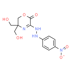 ChemSpider 2D Image | 5,5-Bis(hydroxymethyl)-3-[2-(4-nitrophenyl)hydrazino]-5,6-dihydro-2H-1,4-oxazin-2-one | C12H14N4O6