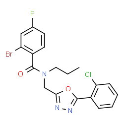 ChemSpider 2D Image | 2-Bromo-N-{[5-(2-chlorophenyl)-1,3,4-oxadiazol-2-yl]methyl}-4-fluoro-N-propylbenzamide | C19H16BrClFN3O2