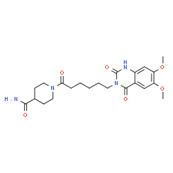 ChemSpider 2D Image | 1-[6-(6,7-Dimethoxy-2,4-dioxo-1,4-dihydro-3(2H)-quinazolinyl)hexanoyl]-4-piperidinecarboxamide | C22H30N4O6