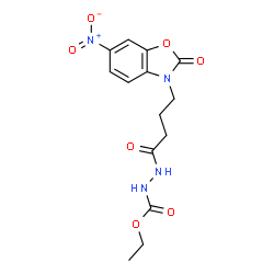 ChemSpider 2D Image | Ethyl 2-[4-(6-nitro-2-oxo-1,3-benzoxazol-3(2H)-yl)butanoyl]hydrazinecarboxylate | C14H16N4O7