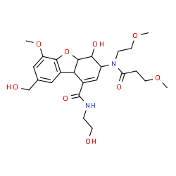 ChemSpider 2D Image | 4-Hydroxy-N-(2-hydroxyethyl)-8-(hydroxymethyl)-6-methoxy-3-[(2-methoxyethyl)(3-methoxypropanoyl)amino]-3,4,4a,9b-tetrahydrodibenzo[b,d]furan-1-carboxamide | C24H34N2O9