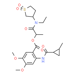 ChemSpider 2D Image | 1-[(1,1-Dioxidotetrahydro-3-thiophenyl)(ethyl)amino]-1-oxo-2-propanyl 4,5-dimethoxy-2-{[(2-methylcyclopropyl)carbonyl]amino}benzoate | C23H32N2O8S