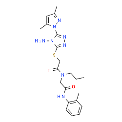 ChemSpider 2D Image | N~2~-({[4-Amino-5-(3,5-dimethyl-1H-pyrazol-1-yl)-4H-1,2,4-triazol-3-yl]sulfanyl}acetyl)-N-(2-methylphenyl)-N~2~-propylglycinamide | C21H28N8O2S