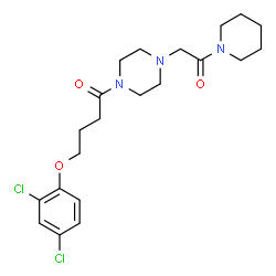 ChemSpider 2D Image | 4-(2,4-Dichlorophenoxy)-1-{4-[2-oxo-2-(1-piperidinyl)ethyl]-1-piperazinyl}-1-butanone | C21H29Cl2N3O3