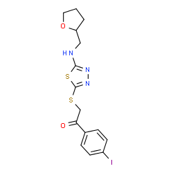 ChemSpider 2D Image | 1-(4-Iodophenyl)-2-({5-[(tetrahydro-2-furanylmethyl)amino]-1,3,4-thiadiazol-2-yl}sulfanyl)ethanone | C15H16IN3O2S2