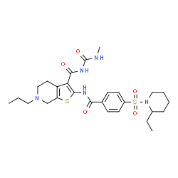 ChemSpider 2D Image | 2-({4-[(2-Ethyl-1-piperidinyl)sulfonyl]benzoyl}amino)-N-(methylcarbamoyl)-6-propyl-4,5,6,7-tetrahydrothieno[2,3-c]pyridine-3-carboxamide | C27H37N5O5S2