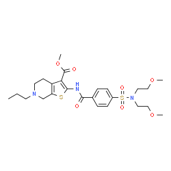ChemSpider 2D Image | Methyl 2-({4-[bis(2-methoxyethyl)sulfamoyl]benzoyl}amino)-6-propyl-4,5,6,7-tetrahydrothieno[2,3-c]pyridine-3-carboxylate | C25H35N3O7S2