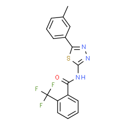 ChemSpider 2D Image | N-[5-(3-Methylphenyl)-1,3,4-thiadiazol-2-yl]-2-(trifluoromethyl)benzamide | C17H12F3N3OS