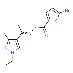 ChemSpider 2D Image | 5-Bromo-N'-[1-(1-ethyl-3-methyl-1H-pyrazol-4-yl)ethylidene]-2-furohydrazide | C13H15BrN4O2