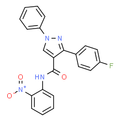 ChemSpider 2D Image | 3-(4-Fluorophenyl)-N-(2-nitrophenyl)-1-phenyl-1H-pyrazole-4-carboxamide | C22H15FN4O3