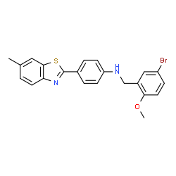 ChemSpider 2D Image | N-(5-Bromo-2-methoxybenzyl)-4-(6-methyl-1,3-benzothiazol-2-yl)aniline | C22H19BrN2OS