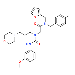 ChemSpider 2D Image | N-(4-Fluorobenzyl)-N-(2-furylmethyl)-N~2~-[(3-methoxyphenyl)carbamoyl]-N~2~-[3-(4-morpholinyl)propyl]glycinamide | C29H35FN4O5
