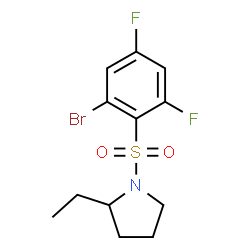 ChemSpider 2D Image | 1-[(2-Bromo-4,6-difluorophenyl)sulfonyl]-2-ethylpyrrolidine | C12H14BrF2NO2S
