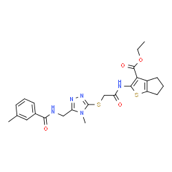 ChemSpider 2D Image | Ethyl 2-({[(4-methyl-5-{[(3-methylbenzoyl)amino]methyl}-4H-1,2,4-triazol-3-yl)sulfanyl]acetyl}amino)-5,6-dihydro-4H-cyclopenta[b]thiophene-3-carboxylate | C24H27N5O4S2