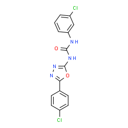 ChemSpider 2D Image | 1-(3-Chlorophenyl)-3-[5-(4-chlorophenyl)-1,3,4-oxadiazol-2-yl]urea | C15H10Cl2N4O2