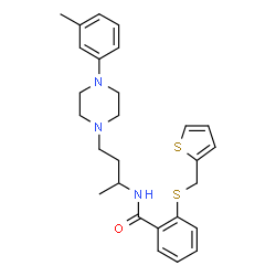 ChemSpider 2D Image | N-{4-[4-(3-Methylphenyl)-1-piperazinyl]-2-butanyl}-2-[(2-thienylmethyl)sulfanyl]benzamide | C27H33N3OS2