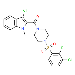 ChemSpider 2D Image | (3-Chloro-1-methyl-1H-indol-2-yl){4-[(2,3-dichlorophenyl)sulfonyl]-1-piperazinyl}methanone | C20H18Cl3N3O3S