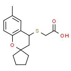 ChemSpider 2D Image | [(6-Methyl-3,4-dihydrospiro[chromene-2,1'-cyclopentan]-4-yl)sulfanyl]acetic acid | C16H20O3S