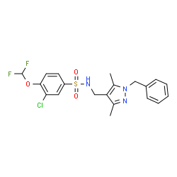 ChemSpider 2D Image | N-[(1-Benzyl-3,5-dimethyl-1H-pyrazol-4-yl)methyl]-3-chloro-4-(difluoromethoxy)benzenesulfonamide | C20H20ClF2N3O3S