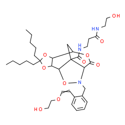 ChemSpider 2D Image | 11-{2-[2-(2-Hydroxyethoxy)vinyl]benzyl}-N-{3-[(2-hydroxyethyl)amino]-3-oxopropyl}-9-oxo-4,4-dipentyl-3,5,8,12-tetraoxa-11-azatetracyclo[5.5.2.0~2,6~.0~10,13~]tetradecane-13-carboxamide | C36H53N3O10