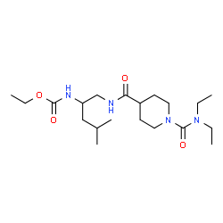 ChemSpider 2D Image | Ethyl [1-({[1-(diethylcarbamoyl)-4-piperidinyl]carbonyl}amino)-4-methyl-2-pentanyl]carbamate | C20H38N4O4