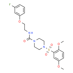 ChemSpider 2D Image | 4-[(2,5-Dimethoxyphenyl)sulfonyl]-N-[2-(3-fluorophenoxy)ethyl]-1-piperazinecarboxamide | C21H26FN3O6S