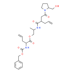 ChemSpider 2D Image | 2-[(2-{2-[2-(Hydroxymethyl)-1-pyrrolidinyl]-2-oxoethyl}-4-pentenoyl)amino]propyl 2-{[(benzyloxy)carbonyl]amino}-4-pentenoate | C28H39N3O7
