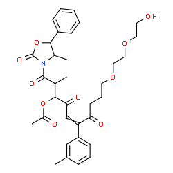 ChemSpider 2D Image | 10-[2-(2-Hydroxyethoxy)ethoxy]-2-methyl-1-(4-methyl-2-oxo-5-phenyl-1,3-oxazolidin-3-yl)-6-(3-methylphenyl)-1,4,7-trioxo-5-decen-3-yl acetate | C34H41NO10