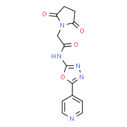ChemSpider 2D Image | 2-(2,5-Dioxo-1-pyrrolidinyl)-N-[5-(4-pyridinyl)-1,3,4-oxadiazol-2-yl]acetamide | C13H11N5O4