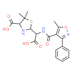 ChemSpider 2D Image | 2-(Carboxy{[(5-methyl-3-phenyl-1,2-oxazol-4-yl)carbonyl]amino}methyl)-5,5-dimethyl-1,3-thiazolidine-4-carboxylic acid | C19H21N3O6S