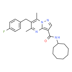 ChemSpider 2D Image | N-Cyclooctyl-6-(4-fluorobenzyl)-5,7-dimethylpyrazolo[1,5-a]pyrimidine-3-carboxamide | C24H29FN4O