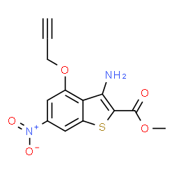 ChemSpider 2D Image | Methyl 3-amino-6-nitro-4-(2-propyn-1-yloxy)-1-benzothiophene-2-carboxylate | C13H10N2O5S