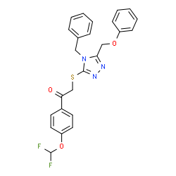 ChemSpider 2D Image | 2-{[4-Benzyl-5-(phenoxymethyl)-4H-1,2,4-triazol-3-yl]sulfanyl}-1-[4-(difluoromethoxy)phenyl]ethanone | C25H21F2N3O3S