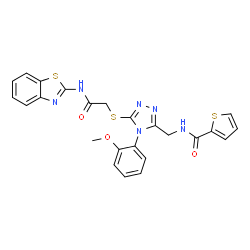 ChemSpider 2D Image | N-{[5-{[2-(1,3-Benzothiazol-2-ylamino)-2-oxoethyl]sulfanyl}-4-(2-methoxyphenyl)-4H-1,2,4-triazol-3-yl]methyl}-2-thiophenecarboxamide | C24H20N6O3S3