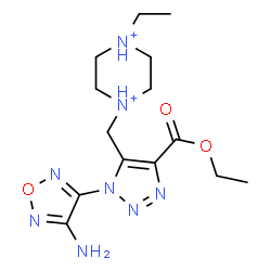 ChemSpider 2D Image | 1-{[1-(4-Amino-1,2,5-oxadiazol-3-yl)-4-(ethoxycarbonyl)-1H-1,2,3-triazol-5-yl]methyl}-4-ethylpiperazinediium | C14H24N8O3