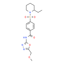 ChemSpider 2D Image | 4-[(2-Ethyl-1-piperidinyl)sulfonyl]-N-[5-(methoxymethyl)-1,3,4-oxadiazol-2-yl]benzamide | C18H24N4O5S