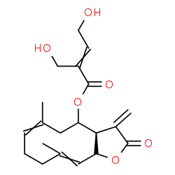 ChemSpider 2D Image | (3aR)-6,10-Dimethyl-3-methylene-2-oxo-2,3,3a,4,5,8,9,11a-octahydrocyclodeca[b]furan-4-yl 4-hydroxy-2-(hydroxymethyl)-2-butenoate | C20H26O6