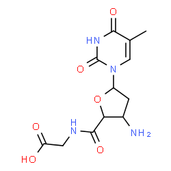 ChemSpider 2D Image | ({[3-Amino-5-(5-methyl-2,4-dioxo-3,4-dihydro-1(2H)-pyrimidinyl)tetrahydro-2-furanyl]carbonyl}amino)acetic acid | C12H16N4O6