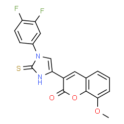 ChemSpider 2D Image | 3-[1-(3,4-Difluorophenyl)-2-thioxo-2,3-dihydro-1H-imidazol-4-yl]-8-methoxy-2H-chromen-2-one | C19H12F2N2O3S
