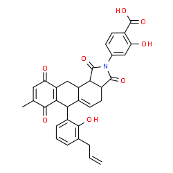 ChemSpider 2D Image | 4-[6-(3-Allyl-2-hydroxyphenyl)-8-methyl-1,3,7,10-tetraoxo-1,3,3a,4,6,7,10,11,11a,11b-decahydro-2H-naphtho[2,3-e]isoindol-2-yl]-2-hydroxybenzoic acid | C33H27NO8