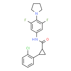 ChemSpider 2D Image | 2-(2-Chlorophenyl)-N-[3,5-difluoro-4-(1-pyrrolidinyl)phenyl]cyclopropanecarboxamide | C20H19ClF2N2O